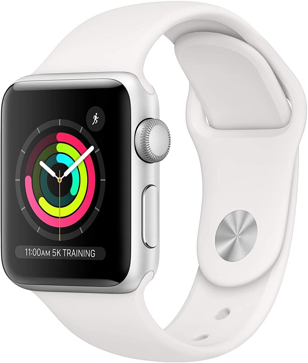 Apple Watch Series 3 38mm Silver Aluminum Case -White Sport Band.