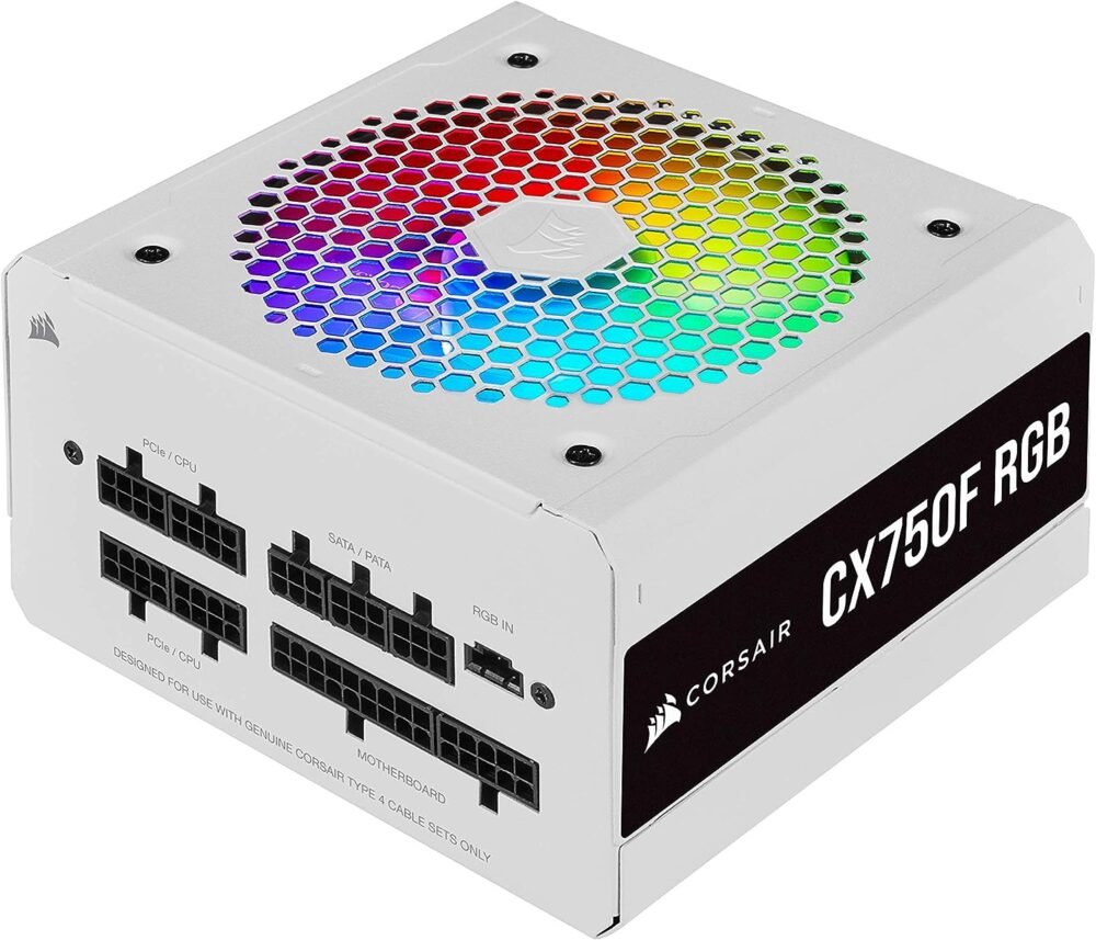 Corsair CX750F RGB Power Supply, 750 Watt, 80 PLUS Bronze, Fully Modular RGB White Power Supply