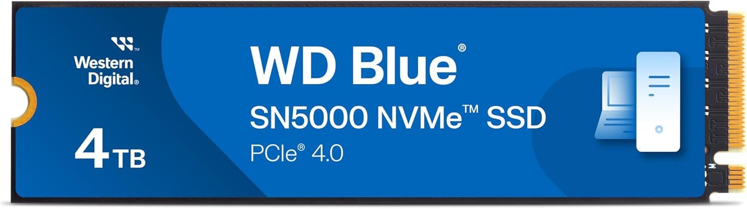 WD Blue SN5000 4TB NVMe SSD Gen4 PCIe M.2 2280 Up to 5500MB/s