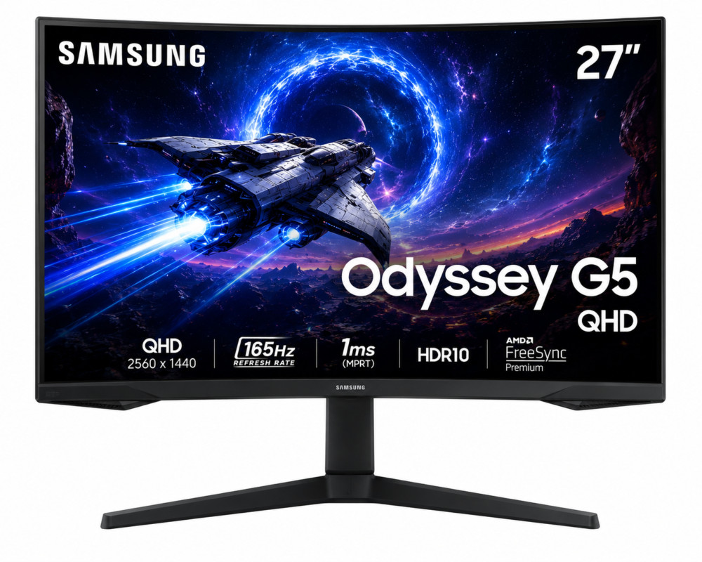Samsung 27” Odyssey G5 (G50F) Series QHD Gaming Monitor 180Hz Refresh Rate, Fast IPS Panel, HDR10, NVIDIA G-Sync Compatible, 1ms Response Time, AMD FreeSync