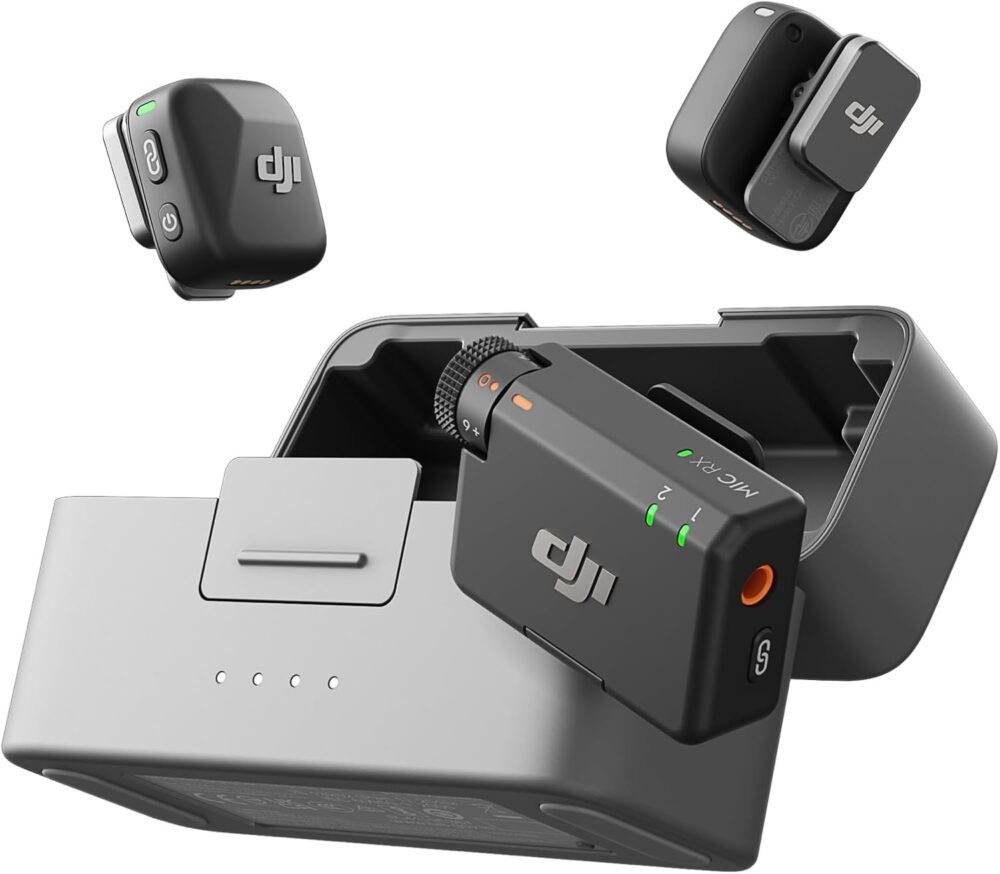 DJI Mic Mini (2 TX + 1 RX + Charging Case), Ultralight, Detail-Rich Audio | 48h Use, Noise Cancelling, Automatic Limiting, Wireless Microphone