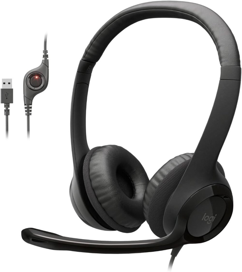 Logitech H390 Wired Headset PC/Laptop Stereo Headphones, USB-A, Black | For PC/Laptop, stereo headphones, microphone, in-line controls, works with Chromebook