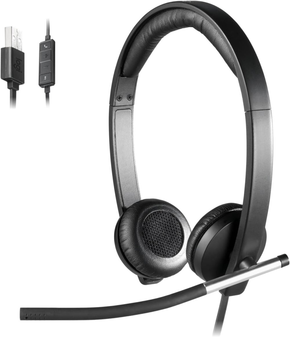 Logitech USB Headset Stereo H650e | Noise-cancelling mic, TR90 nylon and leatherette, inline controls, LED call indicator, includes carrying bag