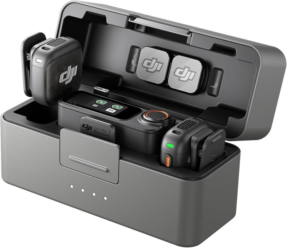 DJI Mic 3 (2 TX + 1 RX + Charging Case), Wireless Microphone | Mini Mic for iPhone/Camera/Android, Ultralight, Adaptive Gain Control, Dual Band