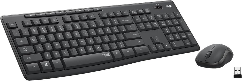 Logitech MK295 Full Size Silent Wireless Keyboard Mouse Combo - Graphite | Full size keyboard with SilentTouch technology, compact ambidextrous mouse