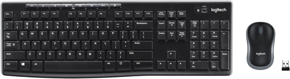 Logitech MK270 Full Size Wireless Keyboard and Mouse Combo - Black | Full size keyboard with spill-resistant design, compact ambidextrous mouse