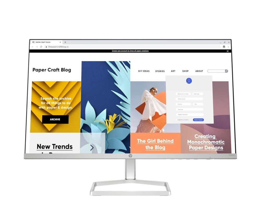 HP Series 5 23.8 inch FHD Monitor - 524sw, 23.8inch(60.5cm),FHD(1920 x 1080),3-Sided Micro-Edge Bezel, Thin & Light, 300 nits,100 hz, Eye Ease,2.5kg