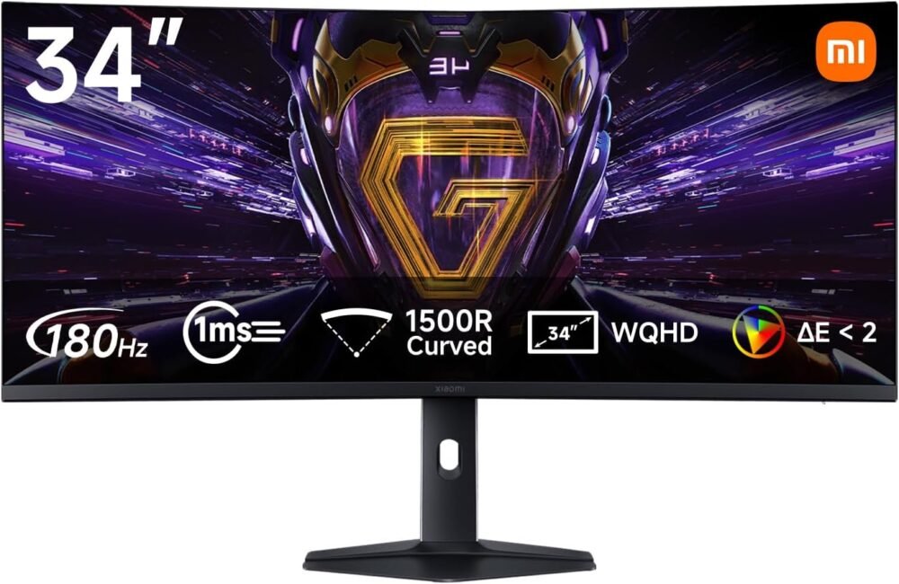 XIAOMI G34WQi 2026 34 Inch 2K Curved Gaming Monitor, 180Hz, 1ms GTG, FreeSync Premium, 1500R, HDR400, 100% sRGB, 95% DCI-P3, TÜV Low Blue Light