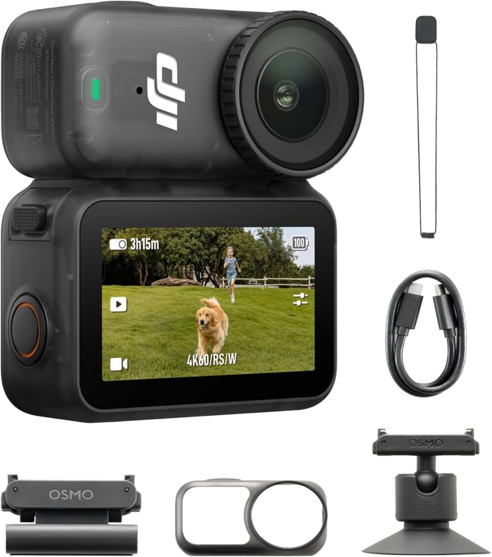 DJI Osmo Nano Standard Combo (64GB), 4K Wearable Camera, 1/1.3″ Sensor