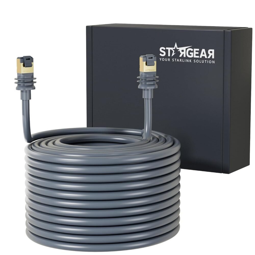 STARGEAR 45M/147FT Replacement Cable for Starlink Standard V3 and Mini, Cat6 Ethernet, Waterproof, Outdoor Gray