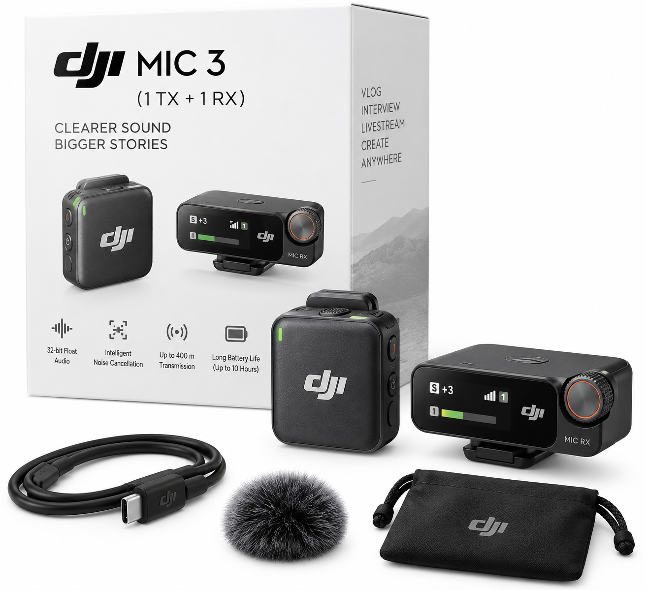 DJI Mic 3 (1 TX + 1 RX) Wireless Microphone | 32-Bit Float Audio