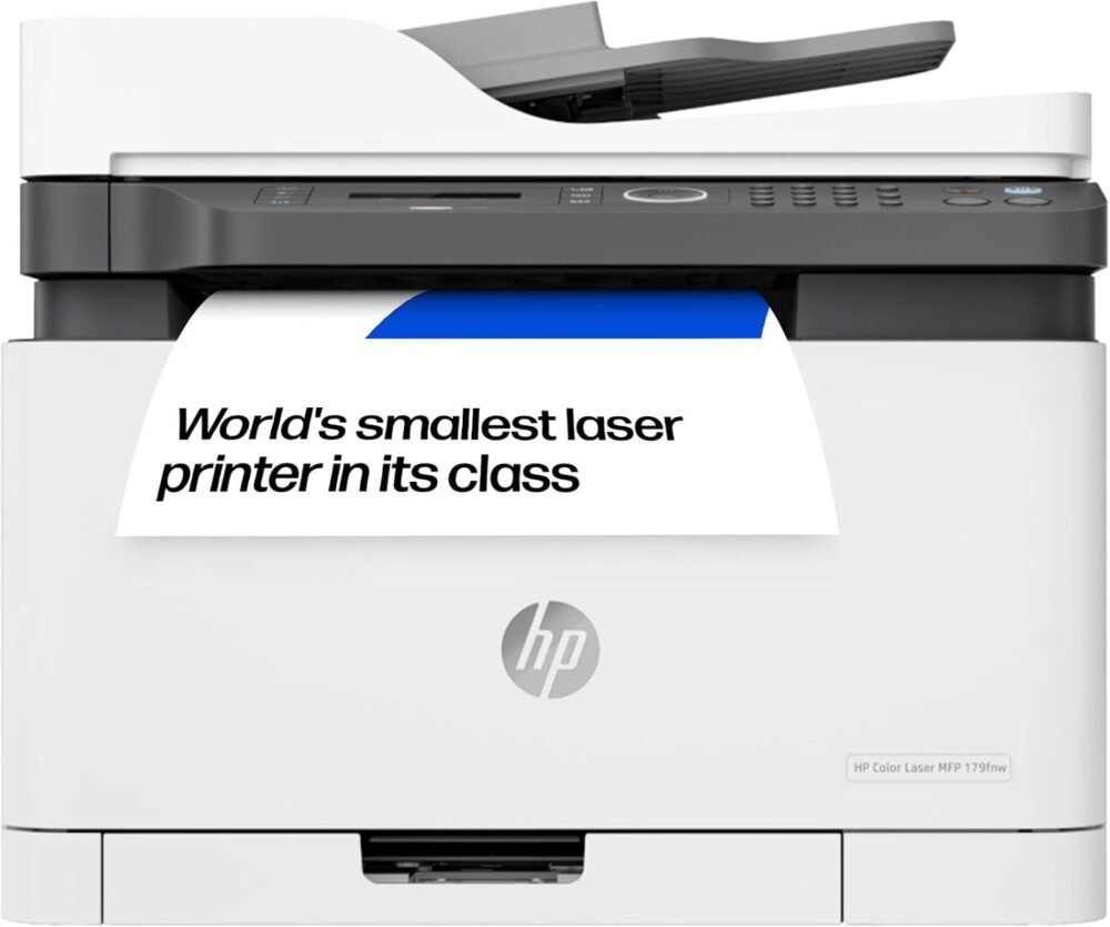 HP LaserJet 179fnw Colour Wireless Multifunction Printer with Fax | Self-healing Wi-Fi | Print from phone or tablet | Small, compact MFP – world's smallest in-class | Print speeds up to 19 ppm black