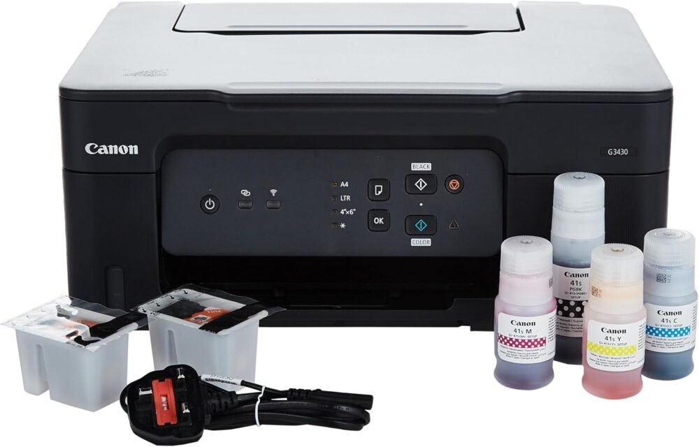 Canon PIXMA G3430 Wireless Colour 3-in-1 Refillable MegaTank Printer- Black