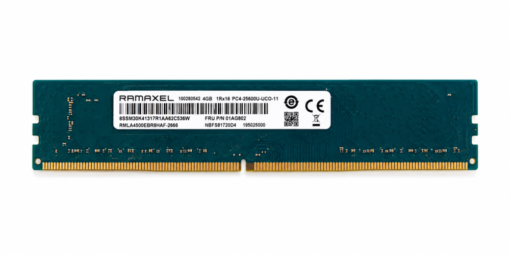 RAMAXEL 4GB DDR4 3200MHz Desktop RAM with 288-pin UDIMM design and PC4-25600 bandwidth. Ideal for compatible desktop PCs and memory upgrades.