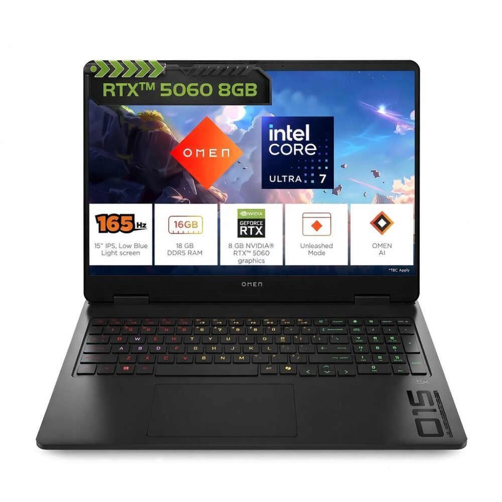 HP OMEN HyperX 15 Gaming Laptop Core Ultra 7 255H, 16GB RAM, 1TB SSD, RTX 5060 8GB, Windows 11, 15.3-inch